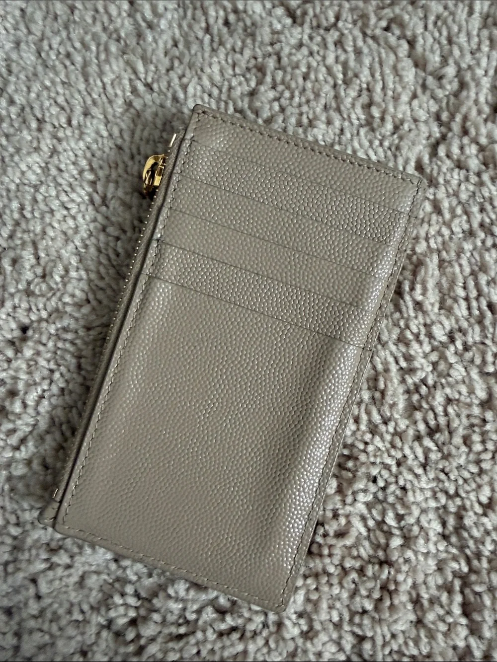 Yves Saint Laurent Taupe Quilted Leather Card Holder with Gold YSL Emblem - Picture 2 of 3